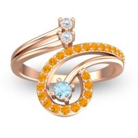 Aquamarine Fashion Ring In 18K Rose Gold With Lab Diamond And Citrine – Parusa Statement Ring