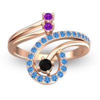 Black Onyx Fashion Ring In 18K Rose Gold With Amethyst And Swiss Blue Topaz – Parusa Statement Ring
