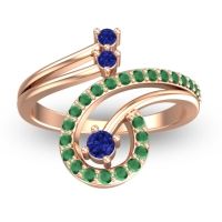 Blue Sapphire Fashion Ring In 14K Rose Gold With Emerald – Parusa Statement Ring