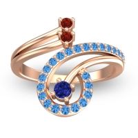 Blue Sapphire Fashion Ring In 18K Rose Gold With Garnet And Swiss Blue Topaz – Parusa Statement Ring