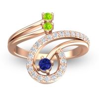 Blue Sapphire Fashion Ring In 18K Rose Gold With Peridot And Lab Diamond – Parusa Statement Ring