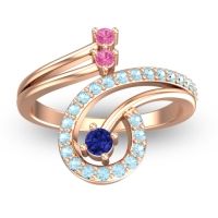 Blue Sapphire Fashion Ring In 18K Rose Gold With Pink Tourmaline And Aquamarine – Parusa Statement Ring