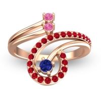 Blue Sapphire Fashion Ring In 18K Rose Gold With Pink Tourmaline And Ruby – Parusa Statement Ring
