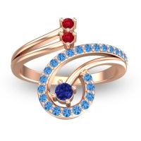 Blue Sapphire Fashion Ring In 18K Rose Gold With Ruby And Swiss Blue Topaz – Parusa Statement Ring