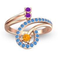 Citrine Fashion Ring In 18K Rose Gold With Amethyst And Swiss Blue Topaz – Parusa Statement Ring