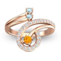 Citrine Fashion Ring In 18K Rose Gold With Aquamarine And Lab Diamond – Parusa Statement Ring