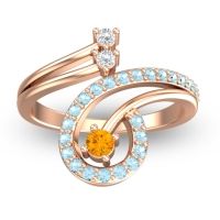 Citrine Fashion Ring In 18K Rose Gold With Lab Diamond And Aquamarine – Parusa Statement Ring