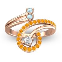 Lab Diamond Fashion Ring In 18K Rose Gold With Aquamarine And Citrine – Parusa Statement Ring