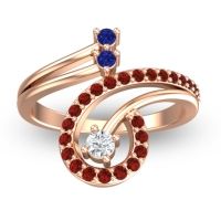 Lab Diamond Fashion Ring In 18K Rose Gold With Blue Sapphire And Garnet – Parusa Statement Ring