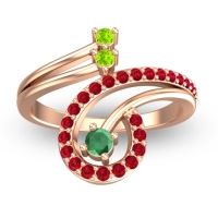 Emerald Fashion Ring In 14K Rose Gold With Peridot And Ruby – Parusa Statement Ring