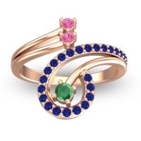 Emerald Fashion Ring In 14K Rose Gold With Pink Tourmaline And Blue Sapphire – Parusa Statement Ring