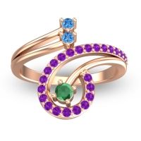Emerald Fashion Ring In 18K Rose Gold With Swiss Blue Topaz And Amethyst – Parusa Statement Ring
