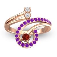 Garnet Fashion Ring In 18K Rose Gold With Lab Diamond And Amethyst – Parusa Statement Ring