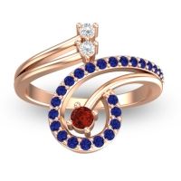 Garnet Fashion Ring In 18K Rose Gold With Lab Diamond And Blue Sapphire – Parusa Statement Ring
