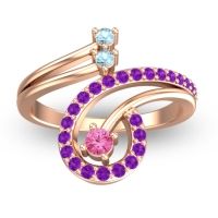 Pink Tourmaline Fashion Ring In 18K Rose Gold With Aquamarine And Amethyst – Parusa Statement Ring