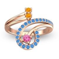 Pink Tourmaline Fashion Ring In 18K Rose Gold With Citrine And Swiss Blue Topaz – Parusa Statement Ring