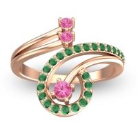 Pink Tourmaline Fashion Ring In 14K Rose Gold With Emerald – Parusa Statement Ring