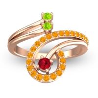 Ruby Fashion Ring In 18K Rose Gold With Peridot And Citrine – Parusa Statement Ring