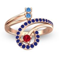 Ruby Fashion Ring In 18K Rose Gold With Swiss Blue Topaz And Blue Sapphire – Parusa Statement Ring