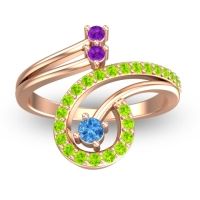 Swiss Blue Topaz Fashion Ring In 18K Rose Gold With Amethyst And Peridot – Parusa Statement Ring