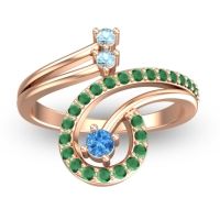 Swiss Blue Topaz Fashion Ring In 14K Rose Gold With Aquamarine And Emerald – Parusa Statement Ring