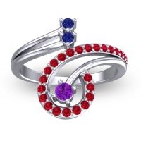Amethyst Fashion Ring In 18k White Gold With Blue Sapphire And Ruby – Parusa Statement Ring