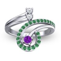 Amethyst Fashion Ring In 14k White Gold With Lab Diamond And Emerald – Parusa Statement Ring