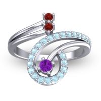 Amethyst Fashion Ring In Platinum With Garnet And Aquamarine – Parusa Statement Ring