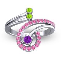 Amethyst Fashion Ring In Platinum With Peridot And Pink Tourmaline – Parusa Statement Ring