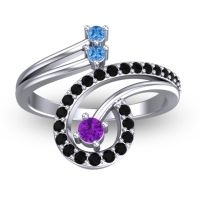 Amethyst Fashion Ring In Palladium With Swiss Blue Topaz And Black Onyx – Parusa Statement Ring