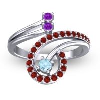 Aquamarine Fashion Ring In Platinum With Amethyst And Garnet – Parusa Statement Ring