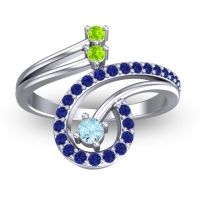 Aquamarine Fashion Ring In Platinum With Peridot And Blue Sapphire – Parusa Statement Ring