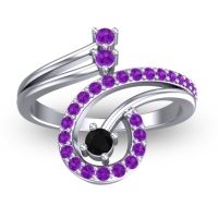 Black Onyx Fashion Ring In 18k White Gold With Amethyst – Parusa Statement Ring