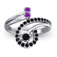 Black Onyx Fashion Ring In 18k White Gold With Amethyst – Parusa Statement Ring