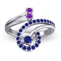 Blue Sapphire Fashion Ring In Palladium With Amethyst – Parusa Statement Ring