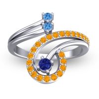 Blue Sapphire Fashion Ring In Palladium With Swiss Blue Topaz And Citrine – Parusa Statement Ring