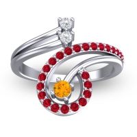 Citrine Fashion Ring In 18k White Gold With Lab Diamond And Ruby – Parusa Statement Ring