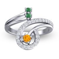 Citrine Fashion Ring In Palladium With Emerald And Lab Diamond – Parusa Statement Ring