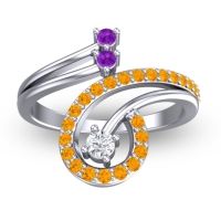 Diamond Fashion Ring In 18k White Gold With Amethyst And Citrine – Parusa Statement Ring