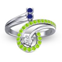 Diamond Fashion Ring In Palladium With Blue Sapphire And Peridot – Parusa Statement Ring