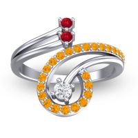 Diamond Fashion Ring In 14k White Gold With Ruby And Citrine – Parusa Statement Ring