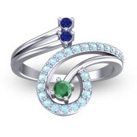 Emerald Fashion Ring In 14k White Gold With Blue Sapphire And Aquamarine – Parusa Statement Ring
