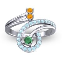 Emerald Fashion Ring In Platinum With Citrine And Aquamarine – Parusa Statement Ring