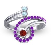 Garnet Fashion Ring In Platinum With Aquamarine And Amethyst – Parusa Statement Ring