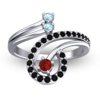 Garnet Fashion Ring In Platinum With Aquamarine And Black Onyx – Parusa Statement Ring
