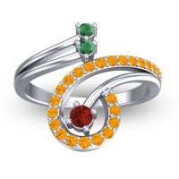 Garnet Fashion Ring In Palladium With Emerald And Citrine – Parusa Statement Ring