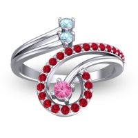 Pink Tourmaline Fashion Ring In Platinum With Aquamarine And Ruby – Parusa Statement Ring