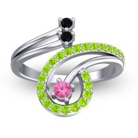 Pink Tourmaline Fashion Ring In Platinum With Black Onyx And Peridot – Parusa Statement Ring