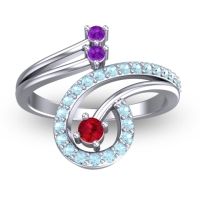 Ruby Fashion Ring In Platinum With Amethyst And Aquamarine – Parusa Statement Ring