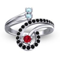 Ruby Fashion Ring In Platinum With Aquamarine And Black Onyx – Parusa Statement Ring